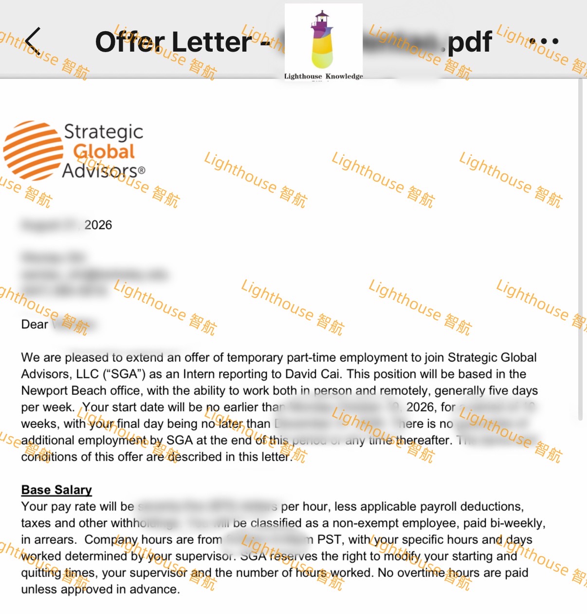 Strategic Global Advisors offer letter